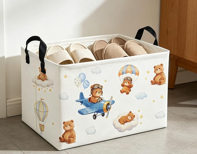 Rectangle Kids Baskets Bear Basket Cute Storage Bin Organizer Boys Box for Room Decor Gift Basket(Bear)