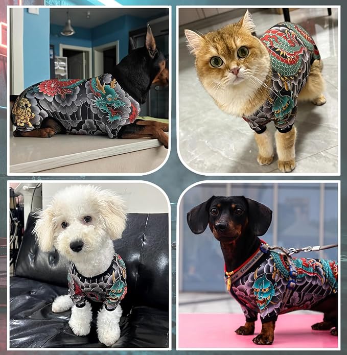 Pet Tattoo Clothes Dog Tattoo-Print Clothing for Small-Large Puppy Pet Pajamas Cat Costume (5XL)