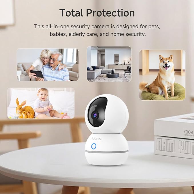Noorio 2K Indoor Camera Wireless, Baby Monitor Pet Camera, 2-Way Audio | 360-Degree for Home Security/Smart Motion Tracking, Phone App, IR Night Vision, Siren, Compatible with Alexa, CS201
