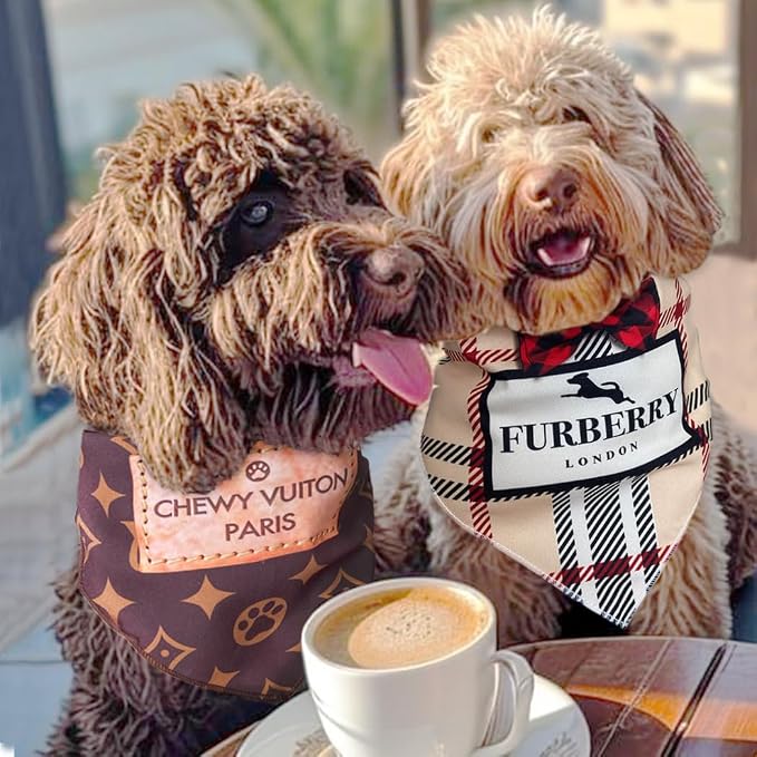 Dog Bandana Furry Plaid Designer Fashion Clothes Scarf kercheif for Small Medium and Large Dogs. Funny Parody Gift for Girl or boy Dog Soft Durable Fabric, Adjustable tie-on Style Triangle