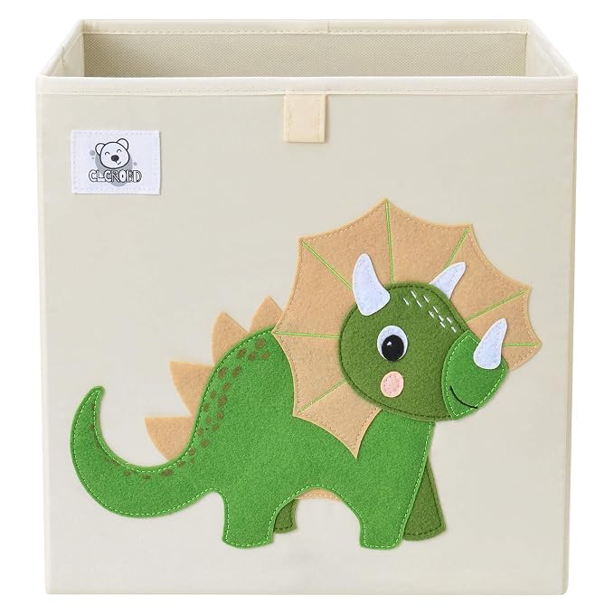 13 Inch Animal Cube Storage Bins, Foldable Fabric Kids Toy Box & Toy Chest | Kids Storage Cubes, Toy Storage Organizer Basket for Toddlers, Boys and Girls, Playroom and Nursery (Triceratops)