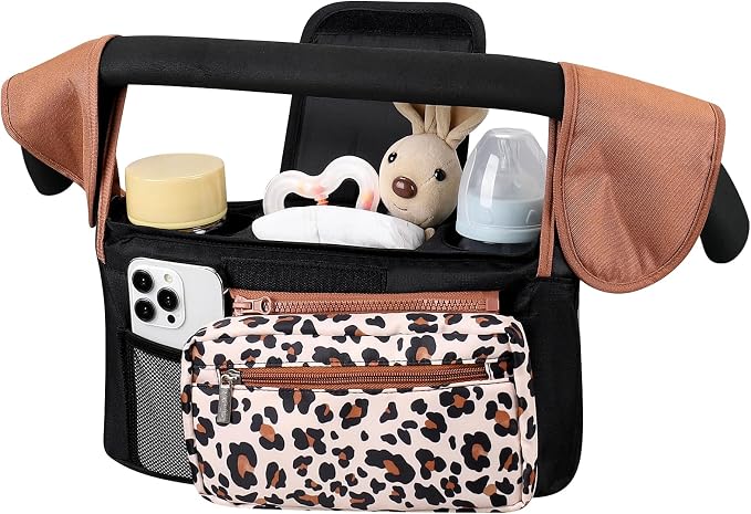 Accmor Universal Stroller Organizer with Insulated Cup Holder Detachable Phone Bag and Shoulder Strap,Stroller Bag Caddy Organizer for Uppababy, Baby Jogger, Britax Strollers
