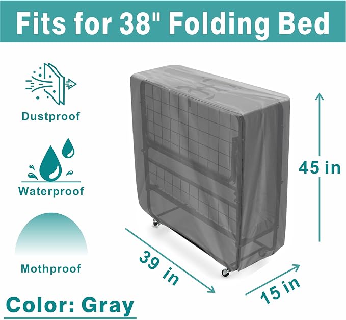 Folding Bed Storage Cover for 38" Rollaway Bed, 600D Waterproof Gray | Protect your folding bed from dust, moisture and dirt with a durable 600D cover featuring zipper access for easy storage