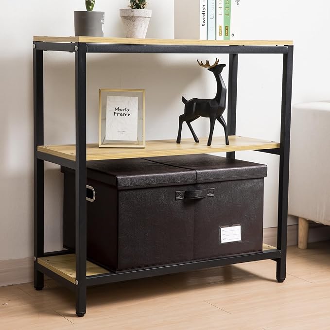 Collapsible Storage Box with Lid [3-Pack] Leather Fabric Foldable Storage Bin Organizer Container Basket Cube with Cover for Home Bedroom Closet Office Nursery Black(22.8X15.7X11.8)