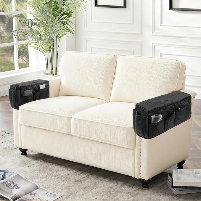 Remote Control Holder, Non Slip Bedside Armchair Caddy, Recliner Arm Caddy Armrest Organizer with 14 Pockets for Cell Phone TV Remote Control Magazines, Black