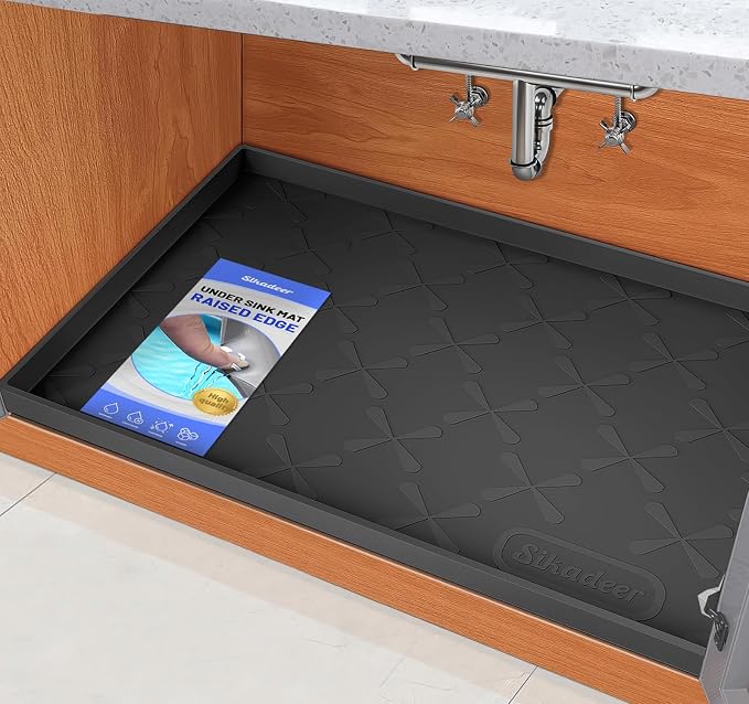 Waterproof Under Sink Mat 19" x 19" Silicone Mat Cabinet Protector | Heavy Duty Kitchen Cabinet Liner, Easy Press Drain, Home Essentials for Pet Feeding, Boots, Bathroom, Organizers & Storage