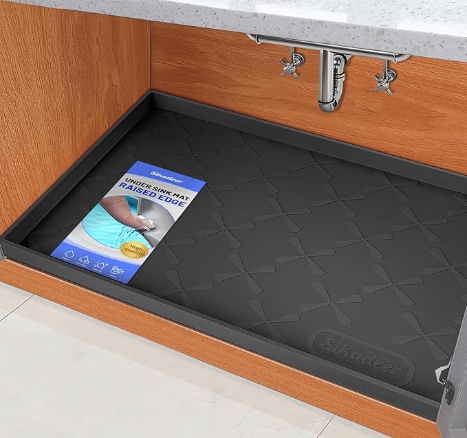 SIKADEER Waterproof Under Sink Mat 46" x 22" Silicone Mat Cabinet Protector | Heavy Duty Deep Drip Tray, Extra Thick Non Slip Liner for Kitchen & Bathroom, Pets, Organizer, Storage, Boots, Home Essential
