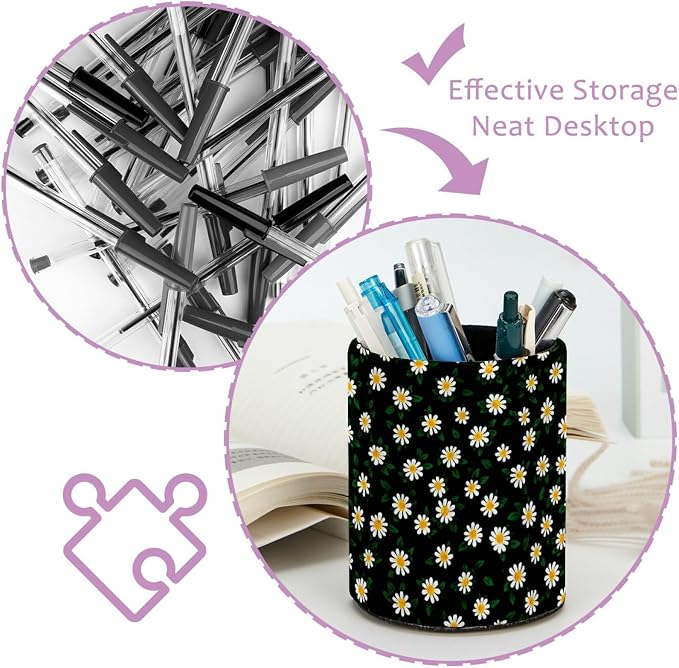Daisy Pen Holder, Pencil Cup Marker Brush Holder Desk Storage Case, Desktop Organizer for School Office Home Supplies
