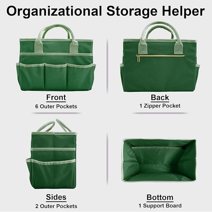 Cupohus Craft Organizer Bag, Green Art Supply Tote with Multiple Pockets | Portable Storage Tote for Scrapbooking, Journal, Sewing, Oxford Fabric Carrying Caddy for Teacher, Officer, Artist