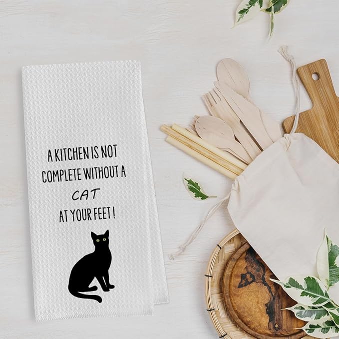 Cat Gifts Dish Towels - Funny Decorative Waffle Weave Kitchen Towels, Black Cat Tea Towel, 1624 Inches