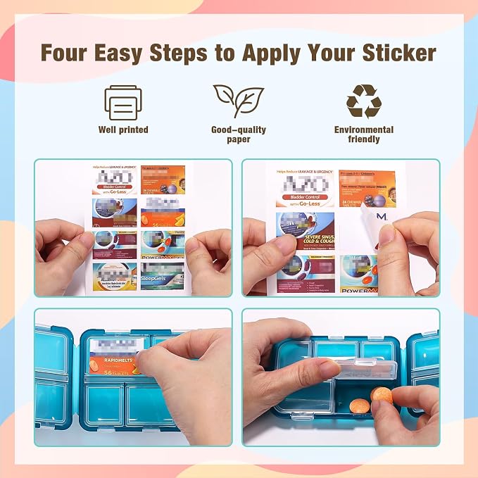 383Pcs Pill Organizer Medicine Labels, Pre-Cut Medicine Stickers Travel Daily Pill Container Labels with 34 Sheets Pill Box Labels Pill Organizer Stickers of Brands+4 Sheets Blank Stickers(351+32PCS)