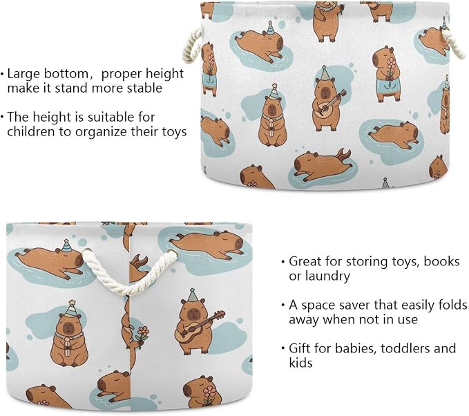 DOMIKING Large Storage Basket for Toys Brown Cute Capybara Storage Bin Box Kids Laundry Hamper for Home Decor Pet Toy Blankets Nursery