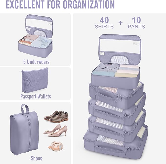 Veken 10 Set Packing Cubes for Travel Essentials, Suitcase Organizer Bags in 4 Sizes, Carry-On Luggage Accessories with Laundry Bag, Airplane Must Have with 99-Count Mesh Holes