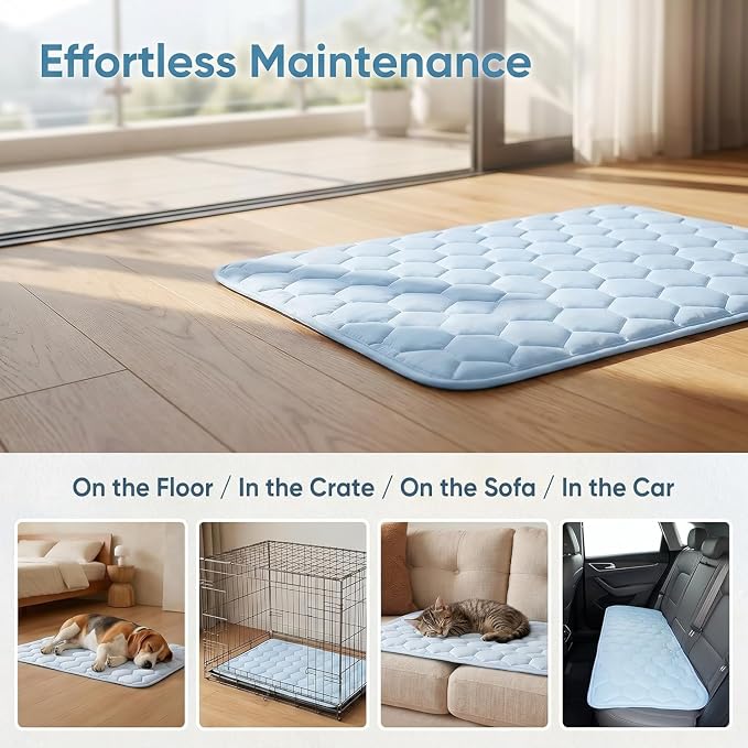 Dog Cooling Mat for Large Dogs,Washable Self Cooling Pet Pad with Non Slip Bottom,Portable Ice Silk Cooling Bed for Medium Large Dogs,Foldable Cooling Blanket for Indoor Outdoor Crate Use(Grey-M）