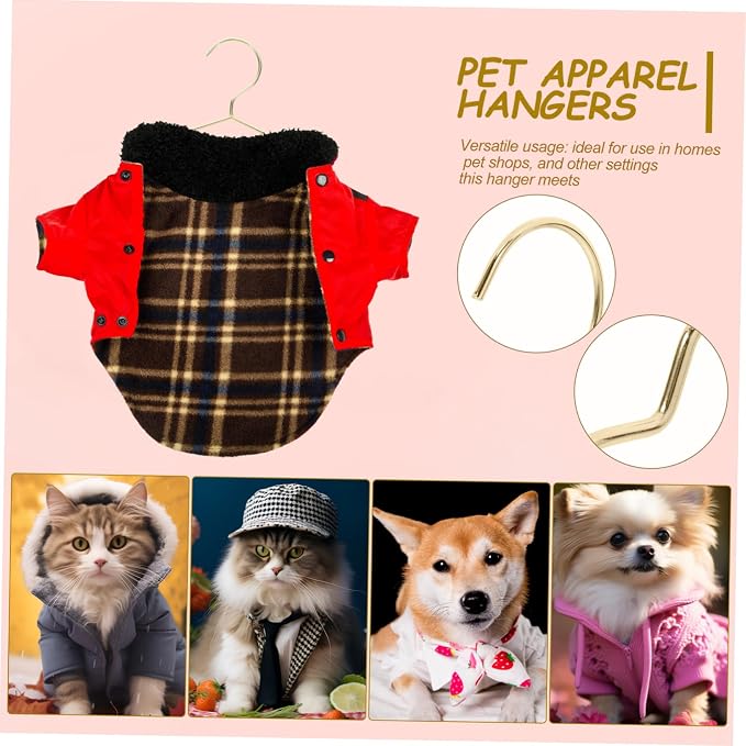 Kisangel 10Pcs Elegant Gold Metal PET Hangers for Dogs and Cats Reusable Mini Dog Clothes Rack Non-Slip Design Portable Clothing Organizer for PET Closet
