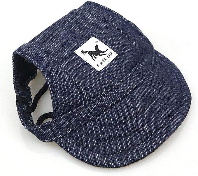 Leconpet Baseball Caps Hats with Neck Strap Adjustable Comfortable Ear Holes for Small Medium and Large Dogs in Outdoor Sun Protection (S, Blue Jeans)