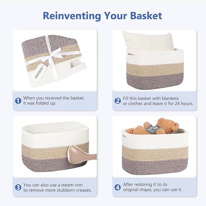 ECDYQXVU 15x10x9 Inch Woven Cotton Rope Storage Basket, Black, 1 Pack | Foldable Design, Built-in Handles, Space-saving Organizer for Living Room, Bedroom, Laundry, Shelves, Clothes, Towels