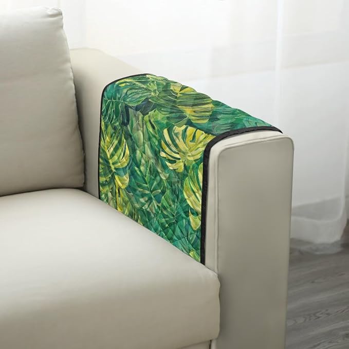 Palm Leaf Stretch Sofa Armrest Covers Arm Cover for Chairs Anti-Slip Couch Armrest Covers with 2 Pockets Furniture Armrests Protector for Sofa Couch Chair Recliner