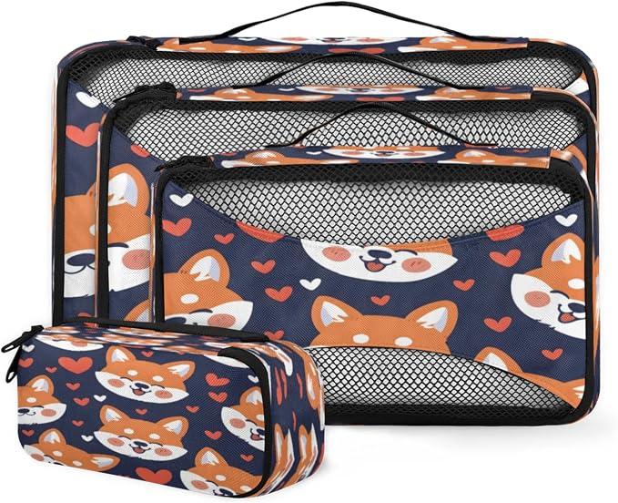 Packing Cubes for Travel, Corgi Dog Travel Luggage Packing Organizers for Women Men, Large Custom Toiletries Bag for Cosmetics Toiletries, Pet Dog Heart