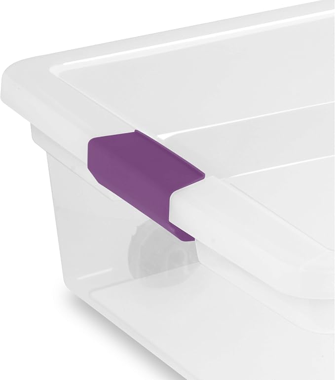 Sterilite 56 Quart ClearView Wheeled Latch Box, Clear Bin and Lid, 4 Pack | Clear Plastic Organizer Bins with Color Accent Latches and Wheels for Closet, Home Bedroom and Dorm Room
