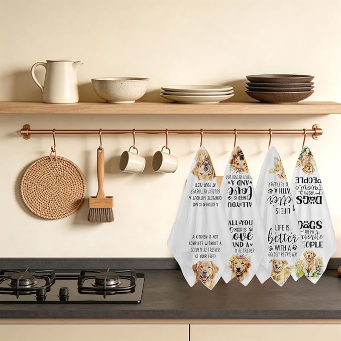 4Pcs Golden Retriever Dog Kitchen Towels 24x14 Inch, Golden Retriever Gifts for Women Mom, Reusable Dish Towels for Kitchen Bathroom Decor, Waffle Weave Absorbent Hand Cloth Tea Towel,Dog Lover Gifts