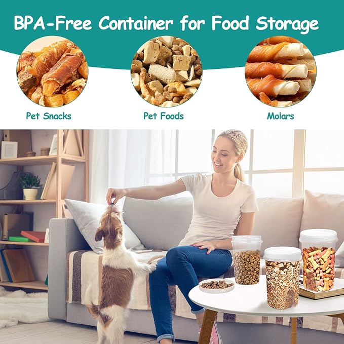 3 Pack Dog Treat Container, Small Airtight Cat Pet Treat Food Container Set | Reusable Plastic Dog Cat Treat Holder with Lid, Cute Pet Treat Cookie Food Storage Container Set for Dogs, Cats