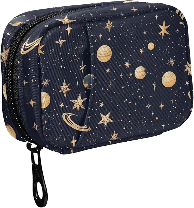 Fustylead Beautiful Celestial Constellation Stars and Planets Travel Pill Case Bag with Zipper Weekly Pill Box 8 Compartments 7 Day Personal Pill Case Purse Medicine Case Organizer