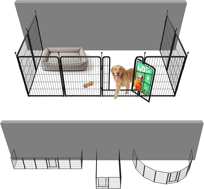 FXW Rollick Dog Playpen with Fence-to-Wall Anchors, 40" H, 8 Panels | Heavy-Duty & Easy setup Play Area, Flexible Boundaries, Indoor & Yard, For Medium & Large Dogs, Patented