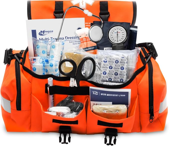 MFASCO Complete Emergency Response First Aid Kit Trauma Bag, Orange | 415 Piece Fully Stocked Supplies for Disaster Preparedness | for Business, Schools, Organizations, Groups, Home Safety