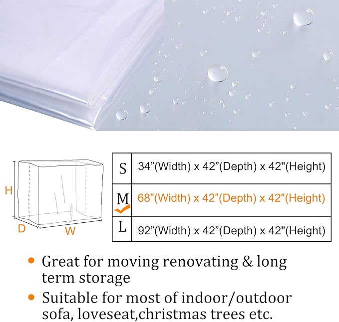 STARTWO Furniture Cover Plastic Couch Cover Heavy Duty Water Resistant Thick Clear | Sofa Slipover for Moving and Long Term Storage 42”(Width) x 68”(Depth) x 42"(Height)