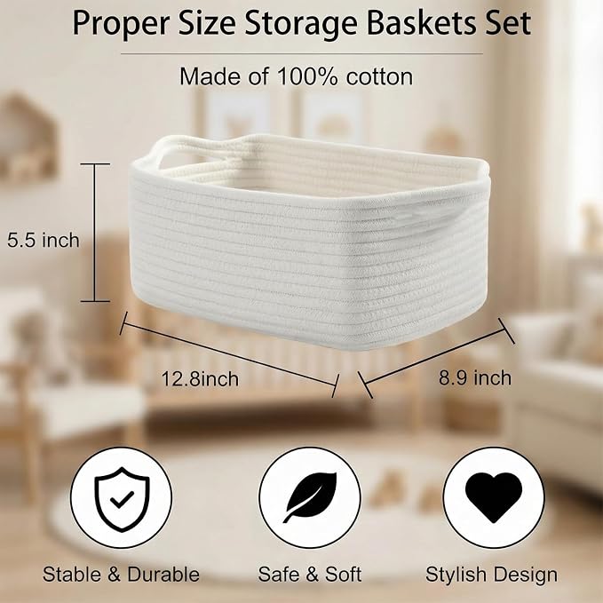 Personalized Woven Gift Basket Empty for DIY Hampers | Custom Embroidered Name Storage Bin for Baby Nursery, Pet Toys - Diaper Caddy Organizer - Cotton Rope Cats Bed