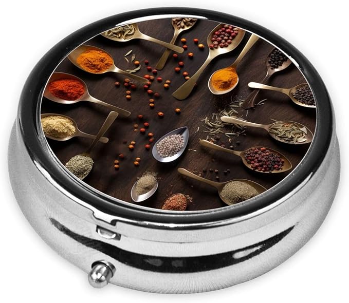 Round Pill Box Various Spices Pill Case for Purse & Pocket 3 Compartment Pill Organizer Portable Travel Pillbox Medicine Pill Holder Container for Daily Vitamin Cod Liver Oil Storage