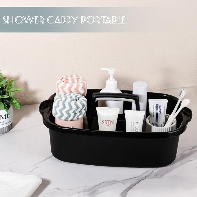 Large Cleaning Supplies Caddy Portable Shower Caddy Basket Black 2 Pack | Sturdy Supply Organizer with Handle Plastic Bucket Tool Storage for Bathroom Bedroom Kitchen Garden College Dorm Essentials