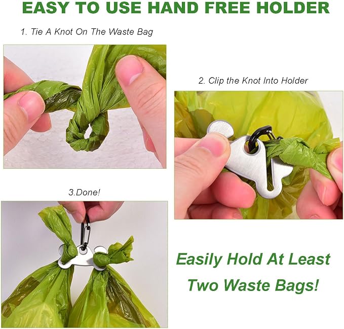 2PCS Dog Poop Bag Holder, Waste Holder for Dispenser Carrier, Hand Free Metal