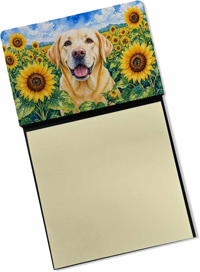 Caroline's Treasures Labrador Retriever in Sunflowers Watercolor Sticky Note Holder Refillable Dispenser Desk Accessory 3x3 Pad Gift
