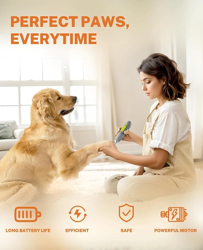 Toozey Dog Nail Grinder with LED Light & 3 Speeds — Quiet Rechargeable Electric Pet Nail Trimmer for Small, Medium, Large Dogs and Cats, USB-C Charging