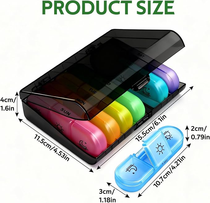 Weekly Pill Organizer 3 Times a Day, 7-Day Pill Boxes, Monthly Medication Organizer 21 Days Portable Compartments & Moisture-Proof Outer Case for Vitamins, Fish Oils, Supplements (Color)