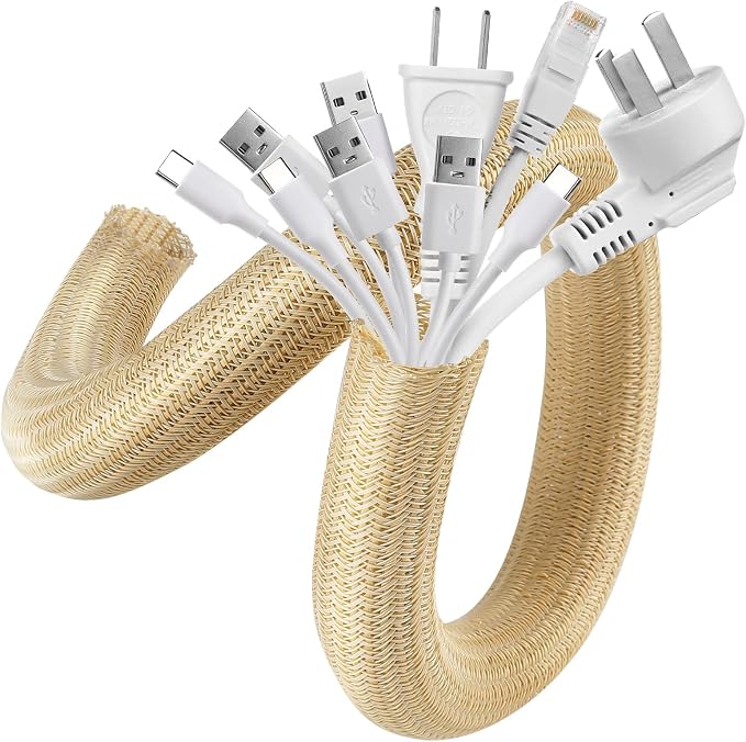 AGPTEK Cable Sleeve, 6.6ft - 1.5 inch Cable Management Cord Hide,Wood Color | Desk Cord Cover Organizer Wire Hider for Office Computer TV Wire Loom Tubing Pet-Proof Cord Protector from Cat Dog Chewing