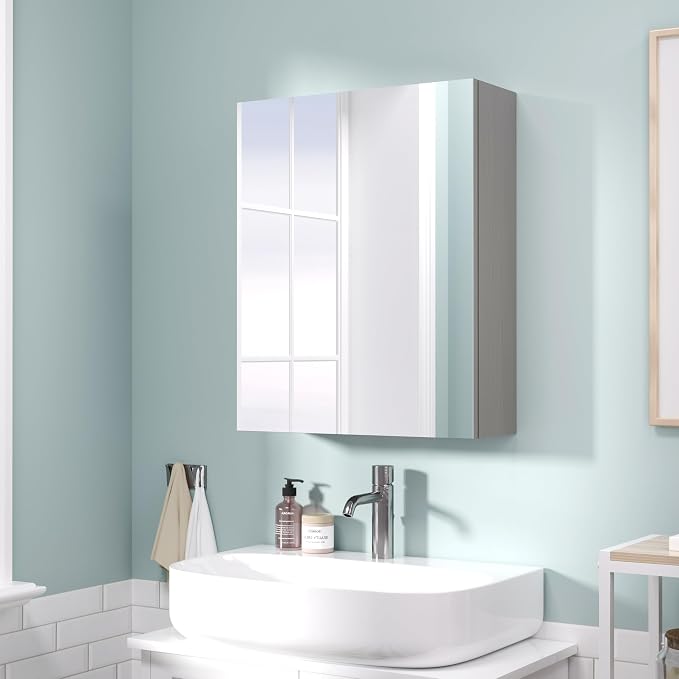 20x16 inch Bathroom Wall Cabinet, Saver Storage Cabinet, Medicine Cabinet with 1 Door and Adjustable Shelves, Grey（Assembly Required）