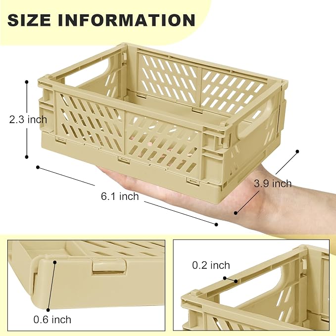 Tobeso-Nuoze Mini Pastel Plastic Storage Bins 2Pcs Foldable Pastel Crates | Colorful Storage Containers Baskets for Classroom Kitchen Office Bedroom Desktop Home Decor (Yellow 5.8" x 3.8" x 2.2")