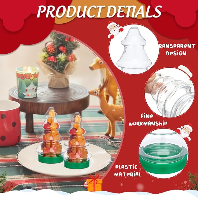 6pcs Christmas Tree Candy Jar Set, Pet Plastic Candy Storage Bottles with Lightweight Xmas Tree Shape, for Christmas Holiday Party Favors and Wedding Decorations