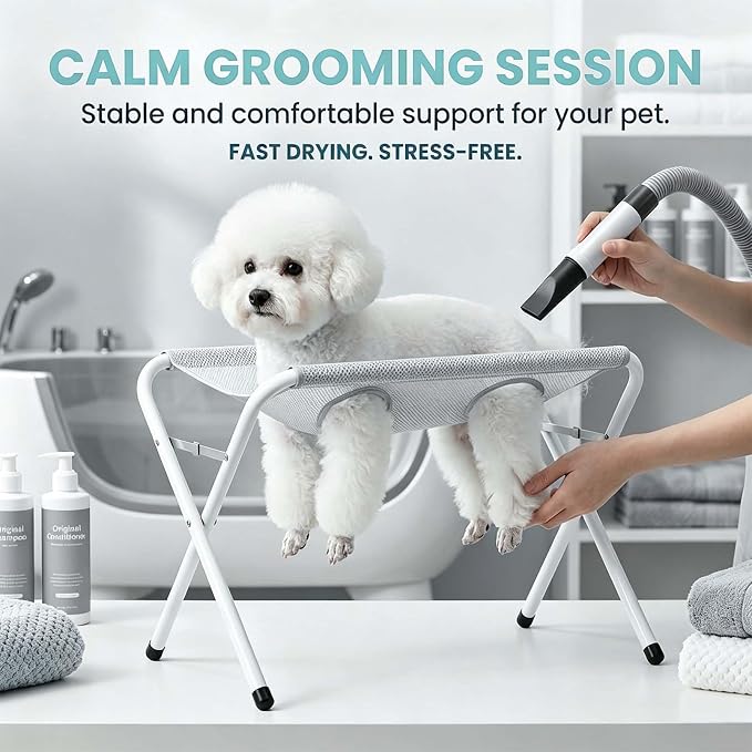 Pet Bathing Hammock, Foldable 8-Hole Grooming Stand for Small Pets (Grey) | Easier Pet Bathing, Less Scratches and Bites, Sturdy Frame Quick-Dry Mesh, Ideal for Dogs & Cats, Nail Trimming and Grooming