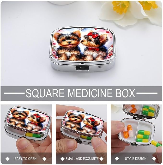 Two Pet Dog Durable Metal Pill Case for Daily Use, 2 Slot Medicine Box Organizer,Leak Proof Travel Pill Container for Vitamins, Compact Pocket Medicine Holder for Seniors,Holiday Gift