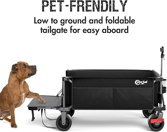 Portal 26" Extra Wide 55" Long Foldable Wagon with Tailgate, Large 600L Collapsible Wagon with Cargo Net, 500 LBs Heavy Duty Utility Cart with Big All-Terrain Wheels for Beach, Camping, Sports, Dogs | 26" Extra Wide 55" Long Wagon with Cargo Net, Heavy...