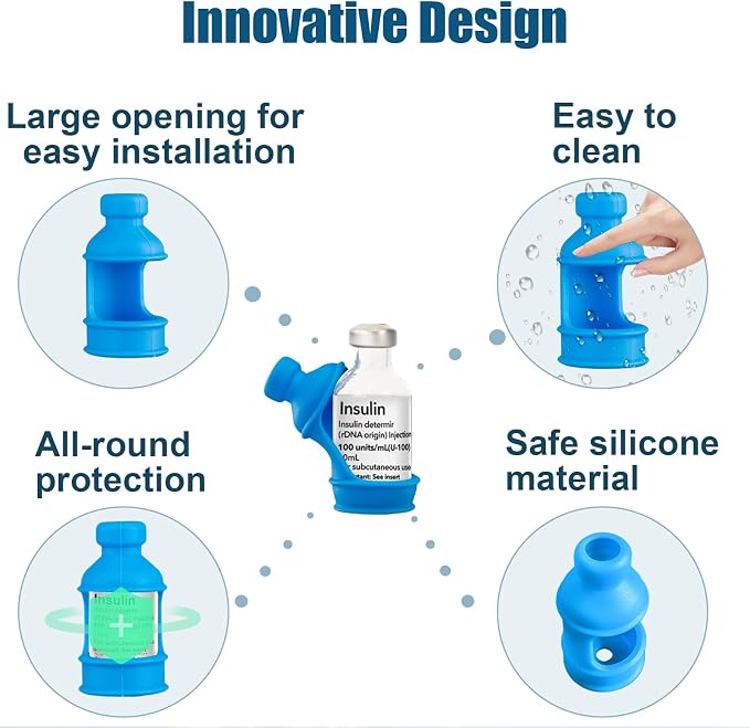 3 Pack Insulin Vial Bottle Protector Sleeve for Diabetic, Silicone Protective Case to Protect Insulin Vial from Breaking, Suitable for 10ml Short Insulin Vials (Blue)