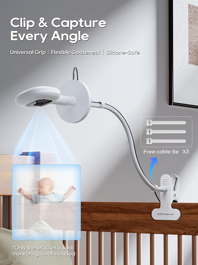 Baby Monitor Mount - Universal Adjustable Baby Camera Clip Mount for Nanit, Hello Baby, Nanit Pro, Kasa & Most Baby Monitors, Attaches to Crib Cot Shelves or Furniture