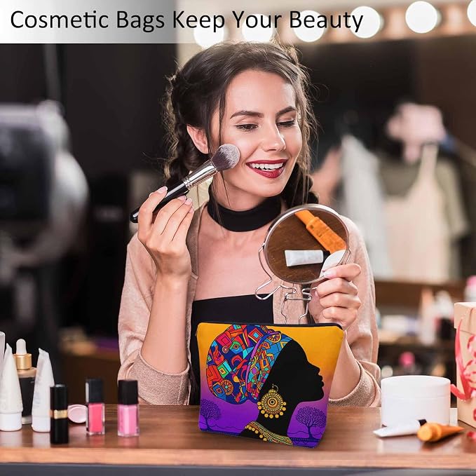 Makeup Bag African Woman Makeup Bags For Purse Pouch, Traditional Black African Woman Travel Toiletry Bag Cosmetic Bag Makeup Bags Flax Makeup Organizer Bag Pencil Pouch For Man Woman