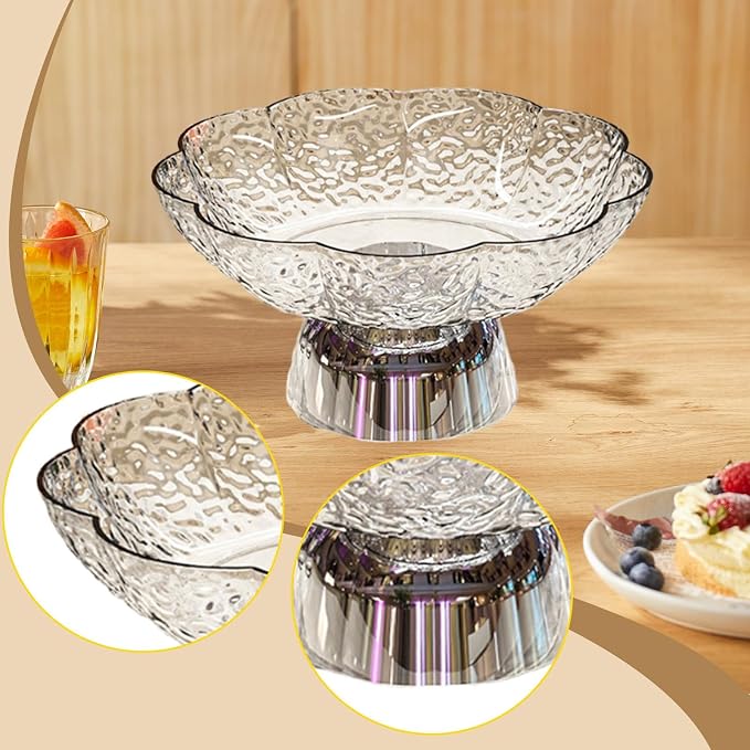Fruit Bowl Pedestal Bowl Footed Wedding Fruit Stand Multipurpose Storage Organizer for Kitchen Counter Snack Bread Dessert, C White and Silver