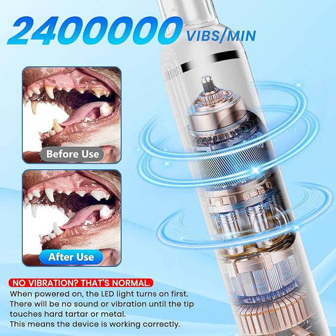 Dog Plaque Remover for Teeth,Pet Tooth Cleaner with LED Light,Cleaning Kit for Tartar and Stains,5 Adjustable Modes,Pet Teeth Cleaning kit,Suitable for Dogs and Cats (White)