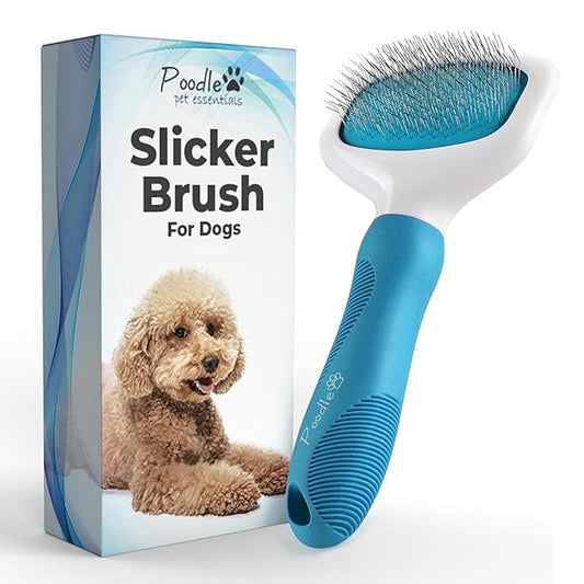 Poodle Pet Slicker Brush - For Dogs, Cats, and Rabbits - Removes Matted Fur, Knots, and Loose Hair - Suitable for Grooming Doodles and Goldendoodles with Short or Long Hair